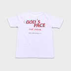 White t-shirt with text that says 'GOD'S PACE not mine.' and 'Ecclesiastes 3:11' 