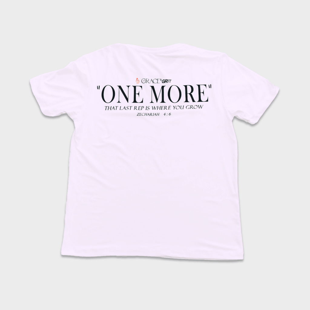 White t-shirt with motivational quote on a plain background
