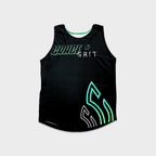 mint and black running singlet set on a plain background