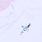 White t-shirt with a logo of Grace & Grit on a plain background